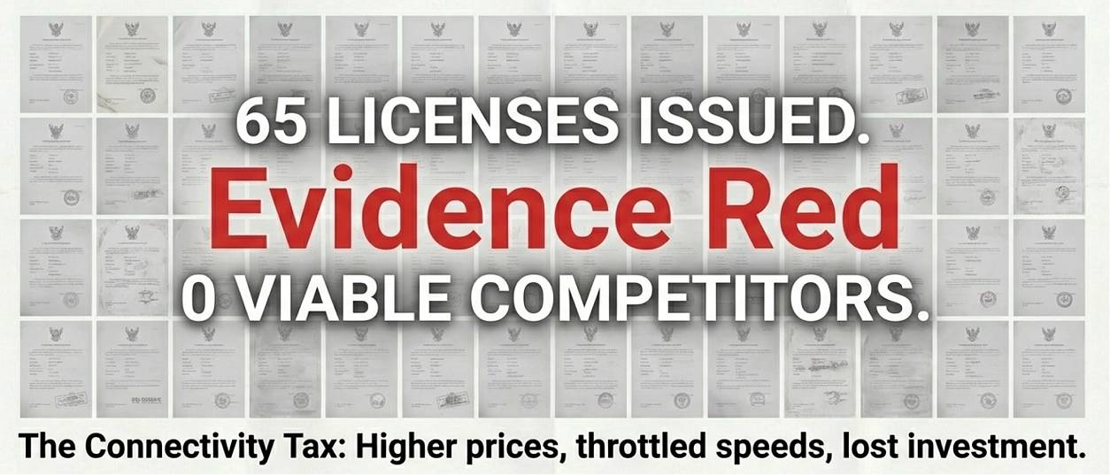 nbtc-regulatory-induced-loss-65-MVNO-licenses A visual representation of over 65 MVNO licenses, illustrating the "Regulatory-Induced Loss" where companies invested capital and hired staff based on laws that the NBTC refused to enforce, leaving the licenses commercially worthless.