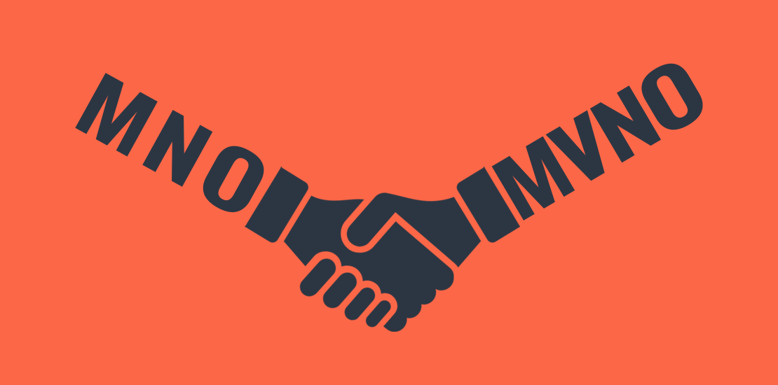 Orange graphic showing a handshake between host MNO and MVNO labels representing the host network operator partnership