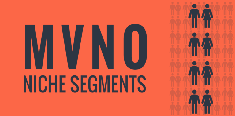 Orange graphic with the words MVNO Niche Segments alongside a grid of person icons representing different customer groups